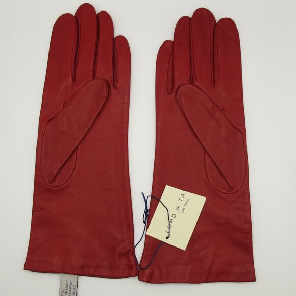 Lord&Taylor ladies red leather glove, silk lined, 7.5 New with Tag - Picture 2 of 3